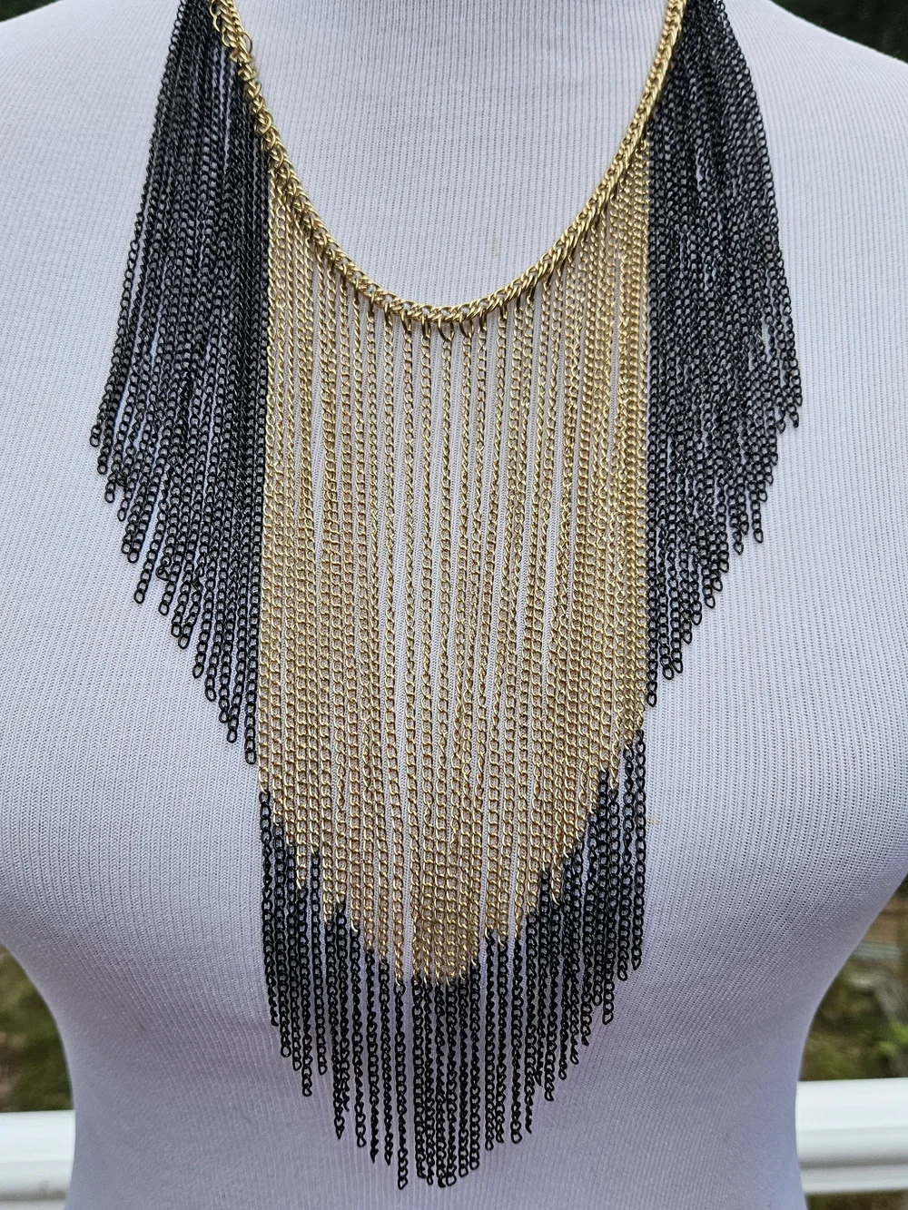 Black & Gold Layered Fringe Necklace — Women's Statement Jewelry